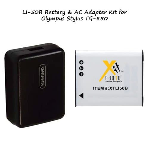 Excelshots LI-50B Battery & AC Adapter Kit For Olympus Tough TG-100.