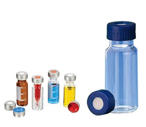 BX-KT-09C-SAVER 9 mm Screw Top Clear Glass Vials, 1.5/2.0 ml for HPLC/GC, USP Type 1 with White Si/Red PTFE Septa in Blue Screw Cap (Pack of 1000)