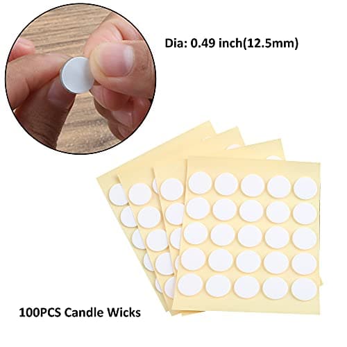 MILIVIXAY 6" Candle Wick Bundle: 100PCS Candle Wicks, 100PCS Candle Wick Stickers and 6PCS Wooden Candle Wick Holders - Wicks Coated with Paraffin Wax, Cotton Wicks Kits for Candle Making.