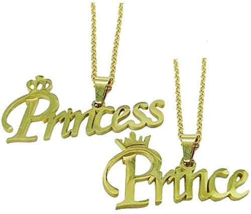 PS CREATIONValentine Gift Couple Prince Princess Letter Locket With Chain Stainless Steel Gold-plated Stainless Steel Pendant Set