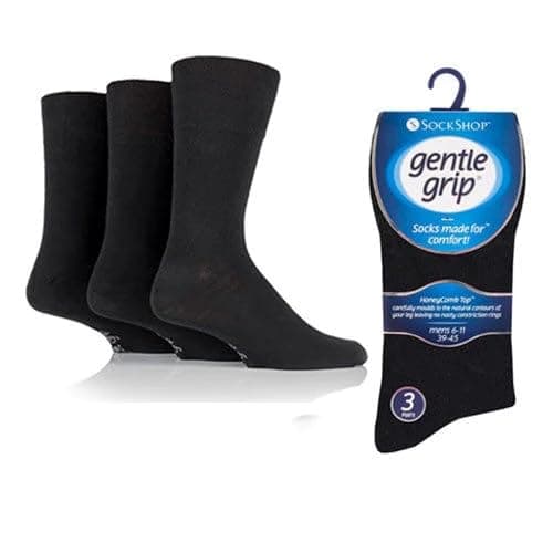 6 Pairs mens gentle grip no elastic socks 6-11 uk, 39-45 eur Assorted colours (RG51)