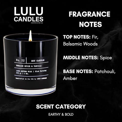 Lulu Candles, Scented Jar Candle, (Tobacco, Spice & Vanilla, 9 Oz.)
