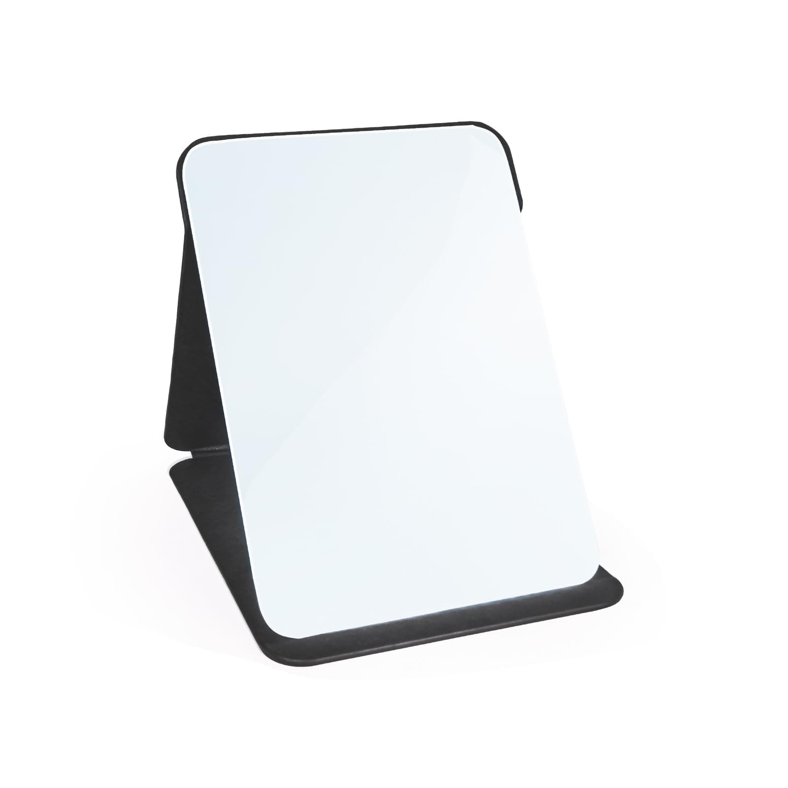 Yatnks Makeup Mirror, 6x8 Inches Portable PU Leather Mirror, Folding Desktop Vanity Mirror with Adjustable Stand for Vanity Table, Office, Travel (M, Black)