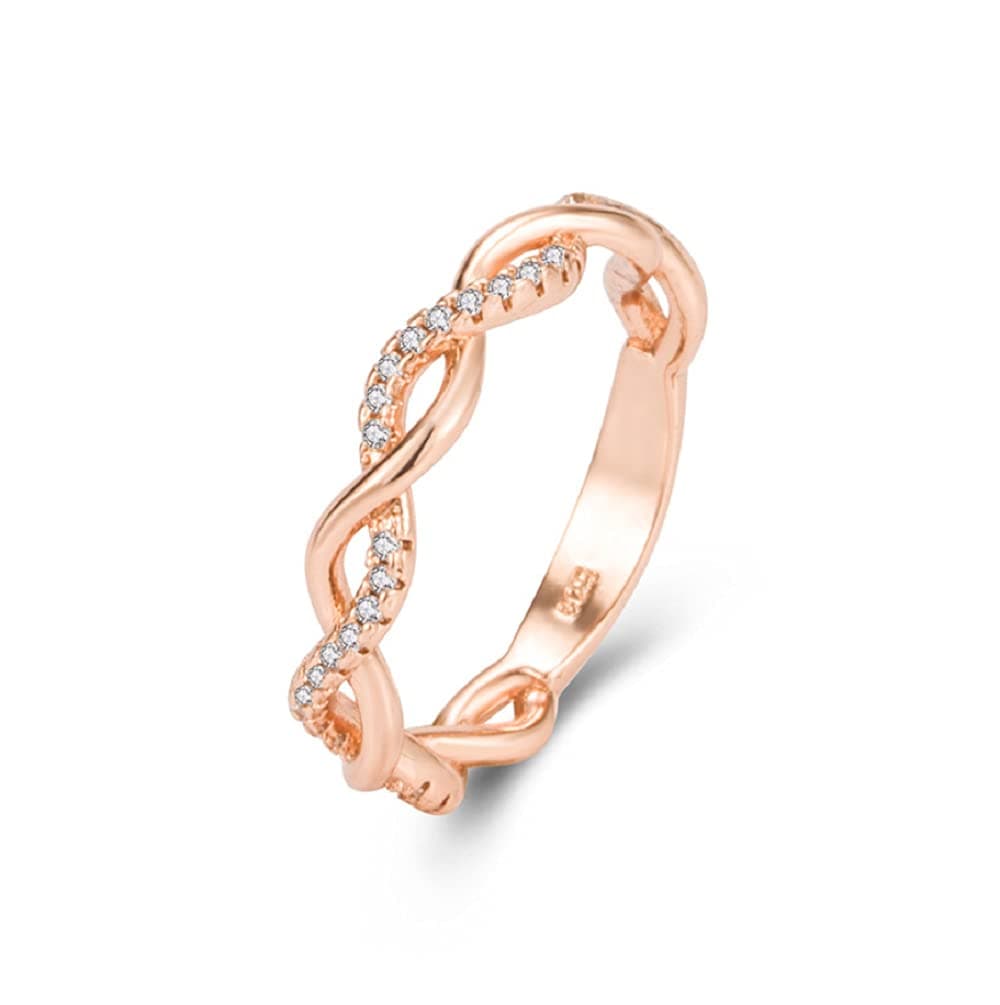 HithopDUAN Twist Ring for Women Fashion 14K Solid Rose Gold Stack Twisted Ring Wedding Party Women Jewelry Size（6-10） (US code 8)