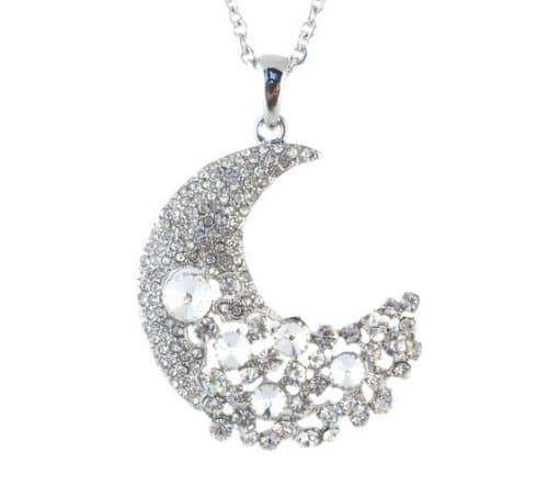 Beautiful Ice Crystal Crescent Moon Charm Pendant Necklace