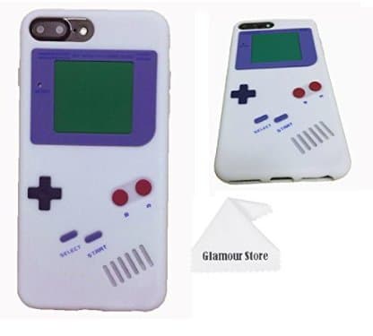 iPhone 8 Plus Case,Retro 3D Game Boy Gameboy Design Style Soft Silicone Cover Case for Apple iPhone 8 Plus 5.5 inch+ Free Cleaning Cloth As a Gift (White)