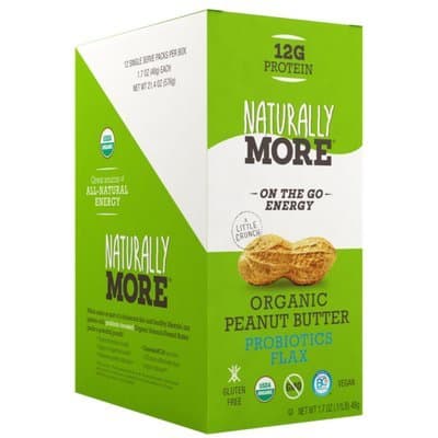 Naturally More All Natural Organic Valencia Creamy Peanut Butter Snack Packs - 12g High Protein - Single Serve Packets To Go - Pack of 12 - Probiotic Infused - Plus Flaxseed