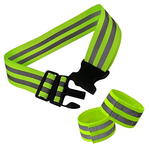 DOURR High Visibility Reflective Running Belt,Elastic Glow Belt Safety Gear Army Pt Belt with 2 Armband for for Night Running Cycling Walking