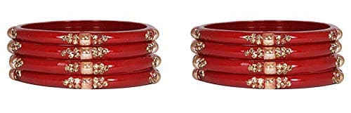 NMII Glass with Zircon Gemstone Or Beads Studded worked Glossy Finished Kada Set For Women and Girls