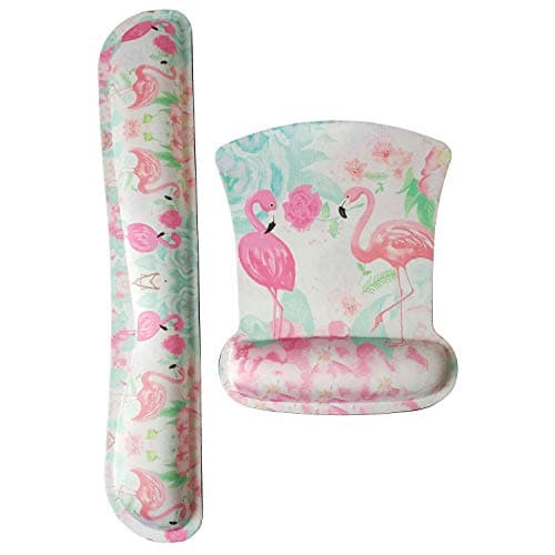 Keyboard Wrist Rest Pad and Memory Foam Non Slip Mouse Wrist Rest Support Mouse Pad - Durable & Comfortable & Lightweight for Easy Typing & Pain Relief-Ergonomic Support (Cute Flamingos)
