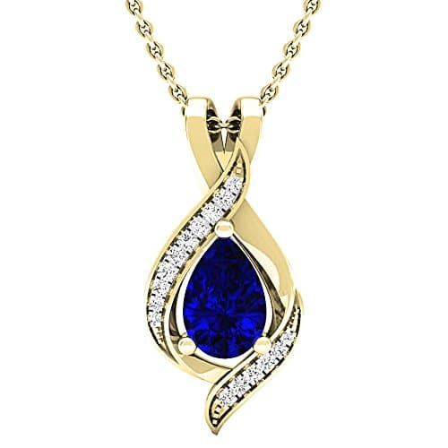14K Pear 9X6 MM Lab Created Gemstone & Round Diamond Ladies Teardrop Pendant, Yellow Gold
