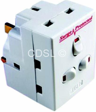 CT 3-Way Switched Surge Protected Power Converter with 3 Gang UK Mains Plug-In Adapter with Neon Switches