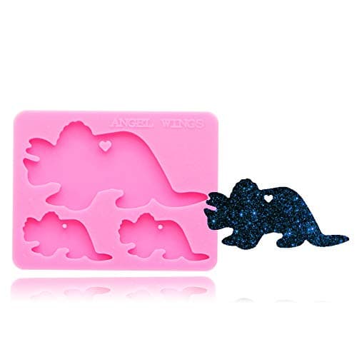 SeedomesDinosaur Family Mother Mama Baby Animal Shaped Heart Keychain Silicone Mold with Hole DIY Candy Gum Paste Ice Cream Pudding Jelly Shots Cupcake Cake Topper Decoration Desserts Crystal Fondant Mold