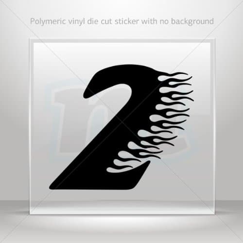 Decals Stickers Racing Flame Number Two car helmet window bike Garage door 5 X 4.3 Inches Black 0502 XW96X