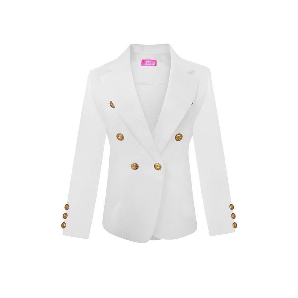 Womens Double Breasted Casual Work Office Blazer Jacket- with Gold Button on The Sleeves Made in USA (1x, White)
