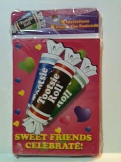 Tootsie Roll Party Invitations 8 Invitations, 8 Envelopes & 8 Thanks You Postcards