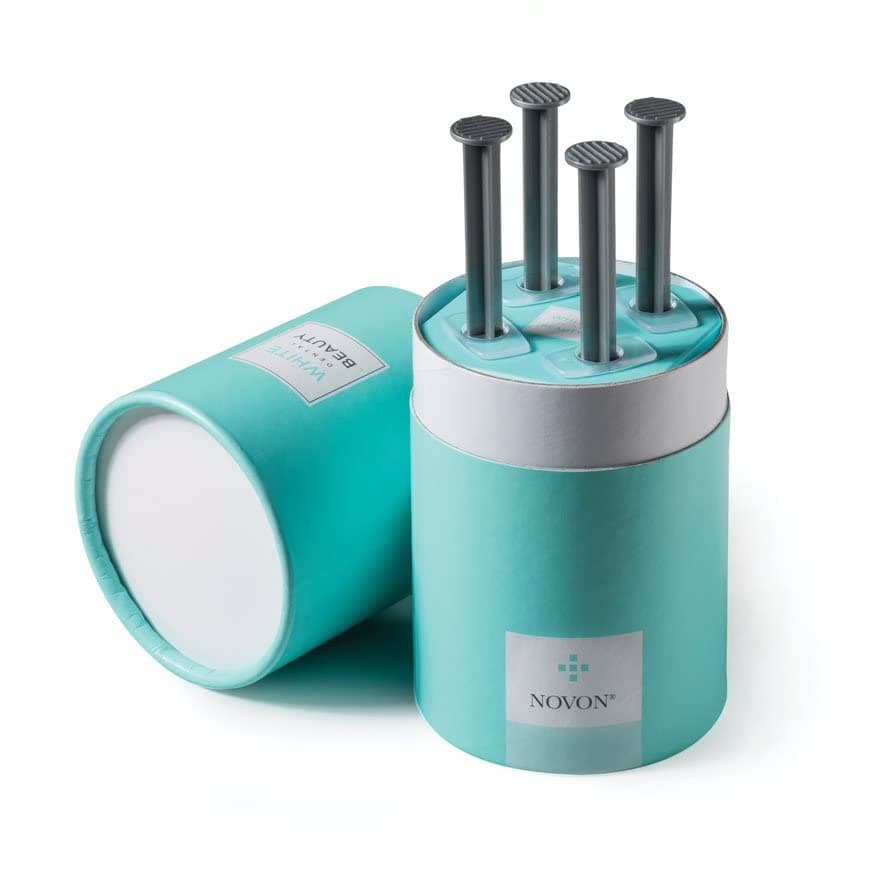 White Dental Beauty Teeth Whitening Kit; 4 Syringes of 3 ml Teeth Whitening Gel Powered by NOVON® Technology. Includes Kit, Boil & Bite Whitening Trays, and Case (16% Carbamide Peroxide)