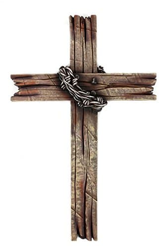 HoneyJar Mardel Rustic Wood-Look with Barbed Wire Wall Cross, Resin, 20 x 12 inches