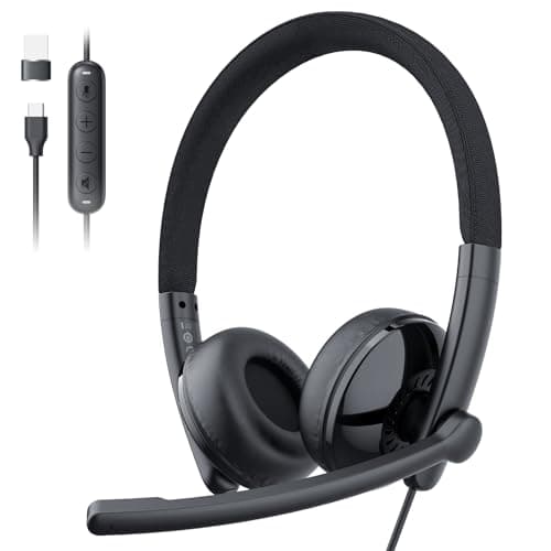 HS50 Wired Headset with Mic, On-Ear Computer Headphones with Noise Cancelling Microphone, USB-A/USB-C, Adjustable Design, in-line Control for Home Office Online Class Teams Zoom, All Day Comfort