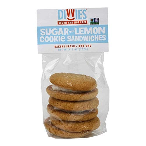 Divvies Sugar with Lemon Sandwich Cookie Stack, 7.5 Ounce -- 12 per case.