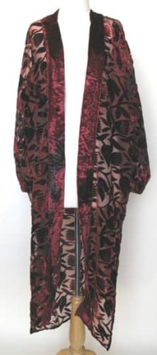 Tulip Burnout Velvet Kimono Duster One Size Burgundy & Black