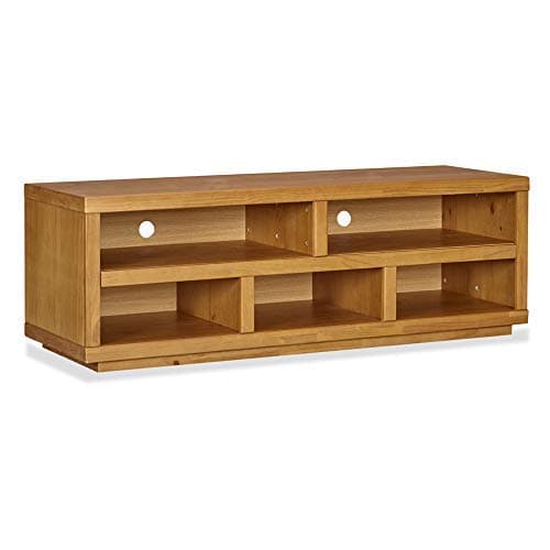 MUSEHOMEINC Rustic Wood TV Stand with 5 Storage Shelf/Modern Entertainment Center Console/TV Sides Up to 65 Inch/Video Components, Oak Finish