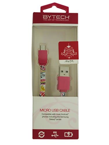 Pink Chandelier 3.5' Micro USB Sync/Charge Cable - Colorful Paisley Print by Artist Mary Beth Freet