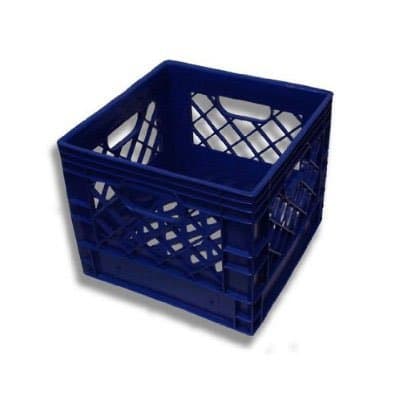 Intertrans 13x13x11 Blue Plastic Dairy Crate (4 Gallon/16 Quart, Stackable, Reinforced Handles, Heavy Duty)