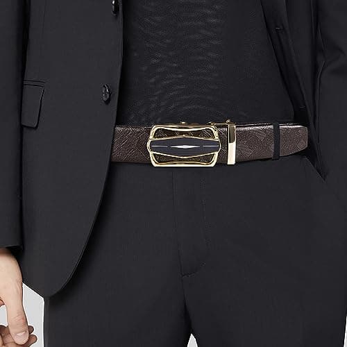 Barry.Wang Mens Belt Leather Ratchet Buckle for Men, 1 3/8" Slide Strap Casual Dress Adjustable Replacement