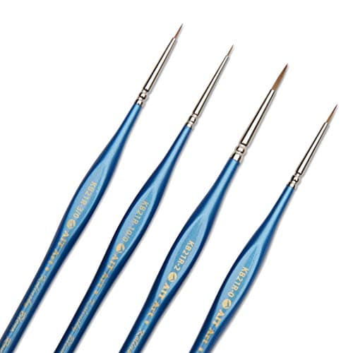 AIT Art Premium Detail Brush Set, 4 Kolinsky Blend Paint Brushes for Miniature Details, Handmade in USA for Trusted Performance, Triangular Handle Design for The Best Grip and Ultimate Precision