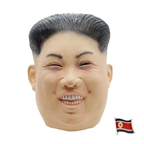[1 x Fat Kim Jong Un Latex Mask + 1 x North Korea Flag Badge Pin Bundle Set] - Rocketman Halloween Party Costume Dictator
