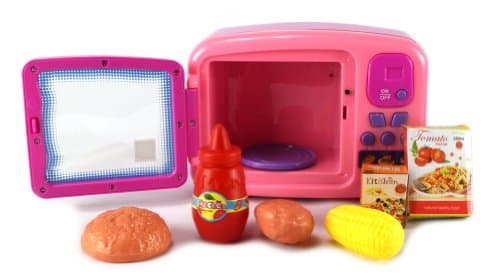 My Fun Microwave Children's Pretend Play Battery Operated Toy Microwave Set w/ Toy Food (Colors May Vary)