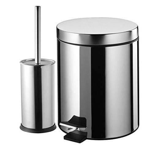 ESH EQUIPEMENT Bathroom Bin 3 Litres Stainless Steel with Pedal Bin + Toilet Brush in Polished Stainless Steel