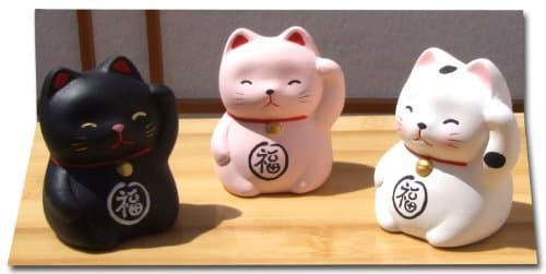 Gifts Of The Orient GOTO Lucky Cat Kitten Kids X 3 black pink and white - Maneki Neko