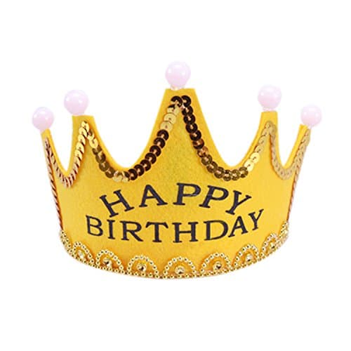 SeasonC LED Light Crown Party Hat Happy Birthday Printed Party Accessories YELLOW