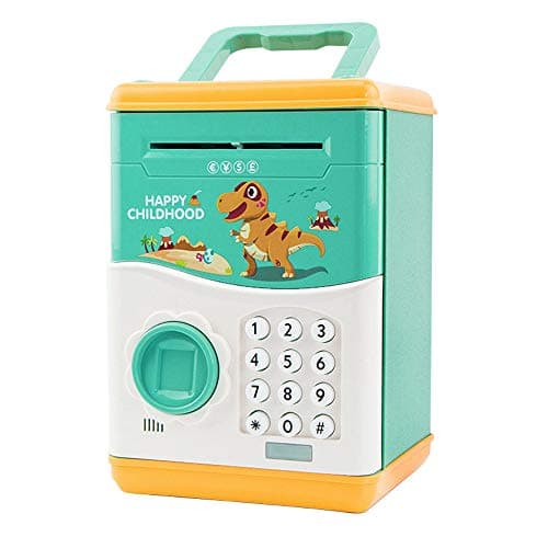 TACY Piggy Bank, ATM Savings Bank, Dinosaur Unicorn Cartoon Fingerprint Password Money Bank Cash Coin Can,Electronic Money Bank,Birthday Gifts Toy Gifts for Kids, (Green Tyrannosaurus)