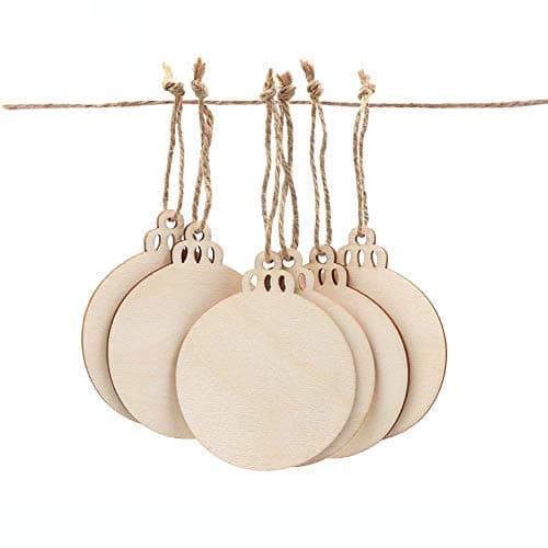 20 Pieces Round Blank Unfinished Wood Ornaments Wood Slice DIY with String for Christmas Ornaments Hanging Decoration