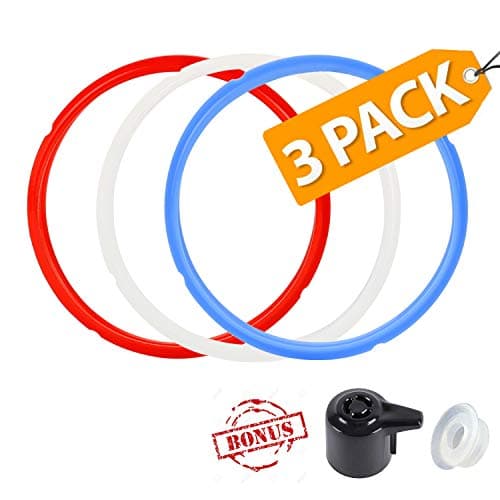 3 Pack Silicone Sealing Ring with Bonused Sealer - Instapot Silicone Seal Ring Replacement - Color Coded with 3 Different Colors - Easy Clean Perfect Accessory for 5/6/8 qt Instant Pot (6 Qt + Valve)