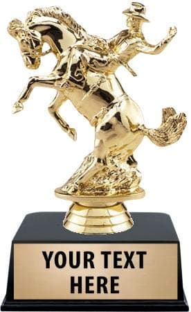 Crown Awards Rodeo Trophies with Custom Engraving, 6" Personalized Bronco Bucking Male Trophy On Black Base