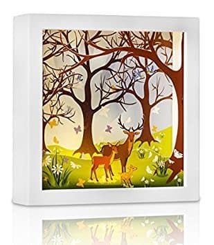 Marmelada Lights Nursery Night Light | Hand 3D Story in a Frame Series Forest Deer, LED Bedside Kids, Baby Night Lamp | Bookshelf, Tabletop, or Wall Hanging | Battery operated 2 months runtime.