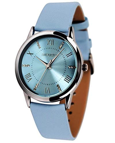 AIKURIO Women's Wrist Watch Analog Quartz with Leather Strap and Crystal Dial 30M Waterproof Classic Daily Style AKR001