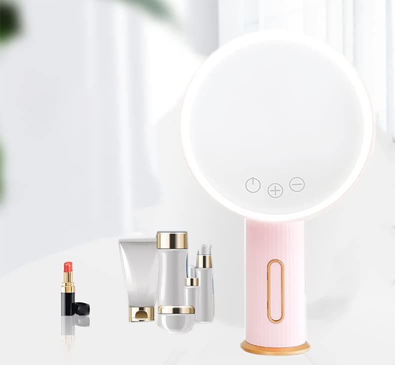 3 Color Makeup Mirror With Led Light Touch Screen Mirror Stand Light Travel Lamp Makeup Cosmetic Table Desk (Pink)