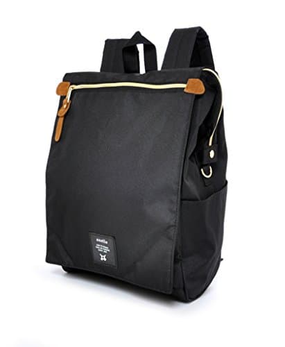 Anello Polyester Canvas Waterproof Unisex Flap Backpack (Black)