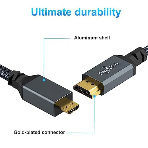 Twozoh 4K Micro HDMI to HDMI Cable 3.3FT, High-Speed Full HDMI to Micro HDMI Braided Cord Support 3D 4K/60Hz 1080p