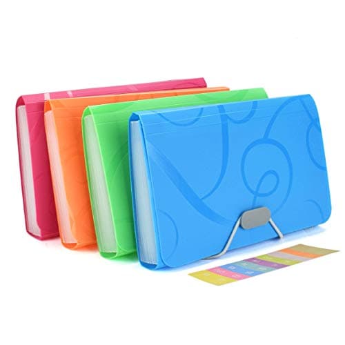 EsOfficce Expanding File Folder, Accordian File Organizer, 13 Pockets Organizer Folder with 12 Labels, Rope Buckle Closure, Organizer for Receipts, Coupons and Tickets, A6 Size/ 6.88 x 4.33 Inch,4 Pcs