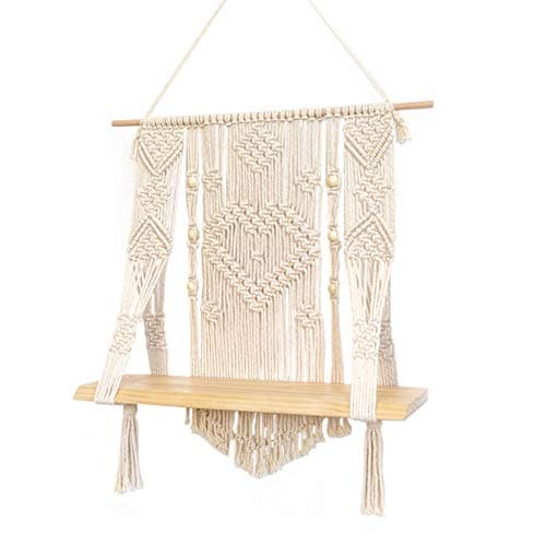Kino Boho Style Macrame Rope Woven Wood Shelf Tapestry Tassel Wall Floating Hanging Art Organizer Hanger Home Decor Handmade Craft