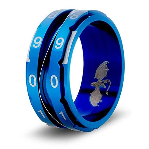 CritSuccess Clicking Life Counter Ring (Size 10 - Stainless Steel - Blue)