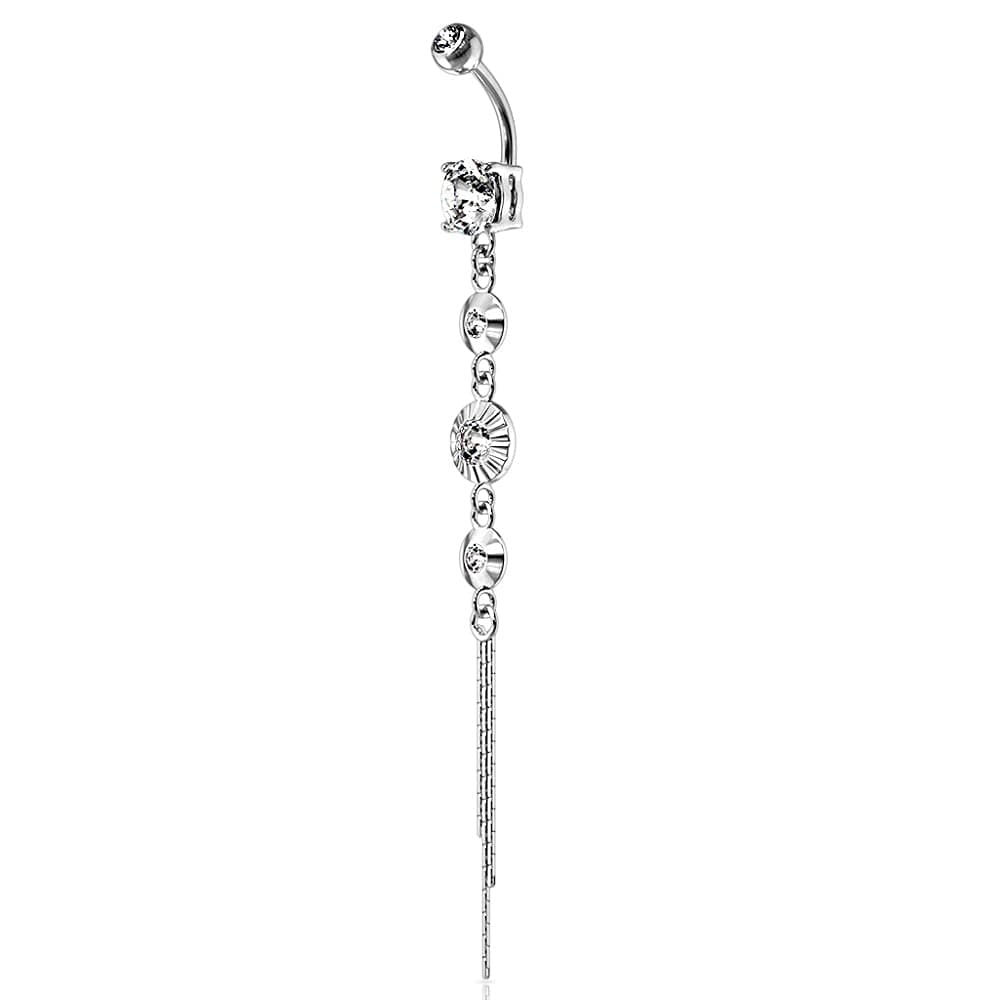 Pierced Owl14GA 316L Stainless Steel CZ Centered Crystal Drop Chain Dangling Belly Button Ring
