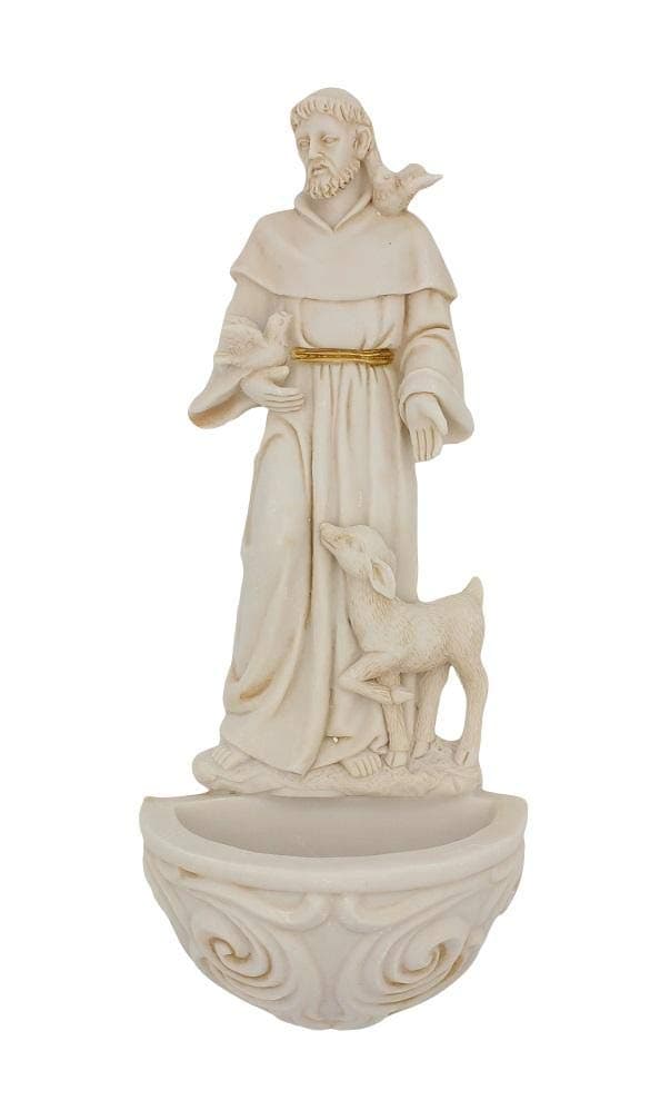 Corbase Religious Resin St. Francis with Doves Holy Water Font, 6 3/4 Inch