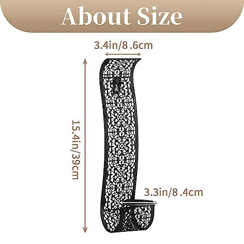 Sziqiqi Vintage Wall Candle Holders Black Candle Sconces Candle Holder for Pillar Candles Metal Wall Mounted Candle Holders Set of 2 Hanging Elegant Wall Sconces for Living Room Bathroom Walls